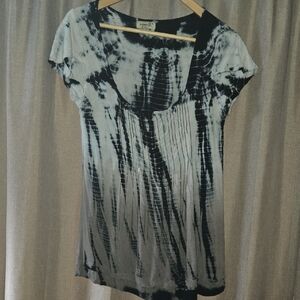 One World Blue and Brown Tie-Dye Short Sleeve Top